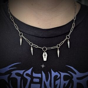 Stainless steel Chain Necklace with Coffin and Spikes